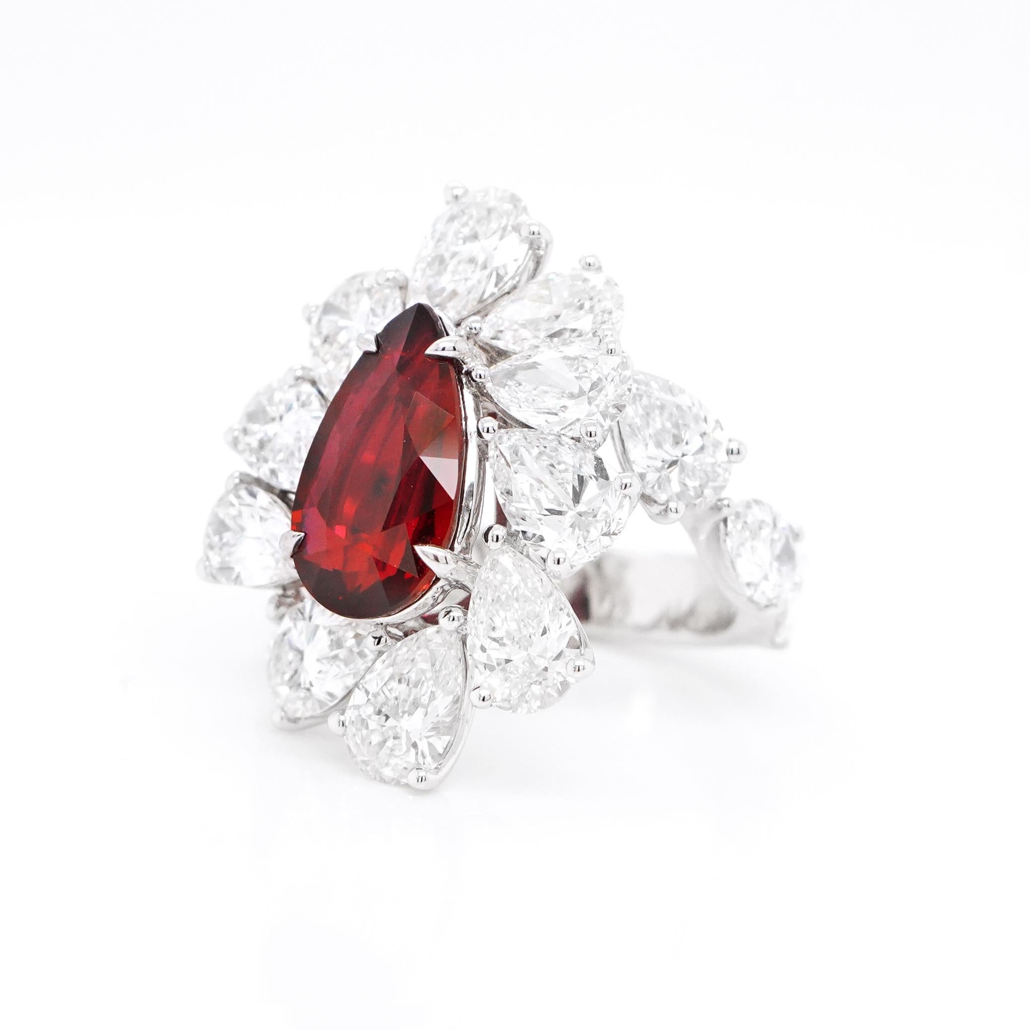 Modern BENJAMIN FINE JEWELRY 4.01 cts Unheated Ruby with Diamond 18K Ring For Sale