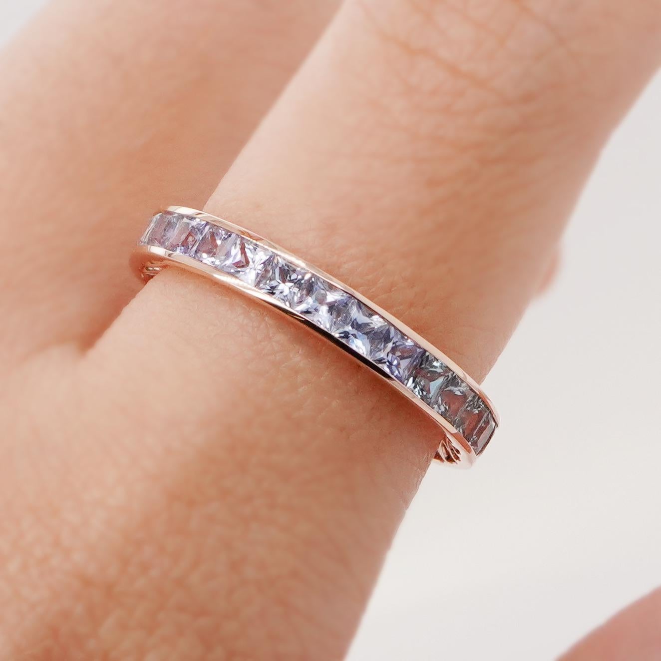 Princess Cut BENJAMIN FINE JEWELRY 4.06 cts Princess Fancy Sapphire 18K Eternity Band Ring For Sale