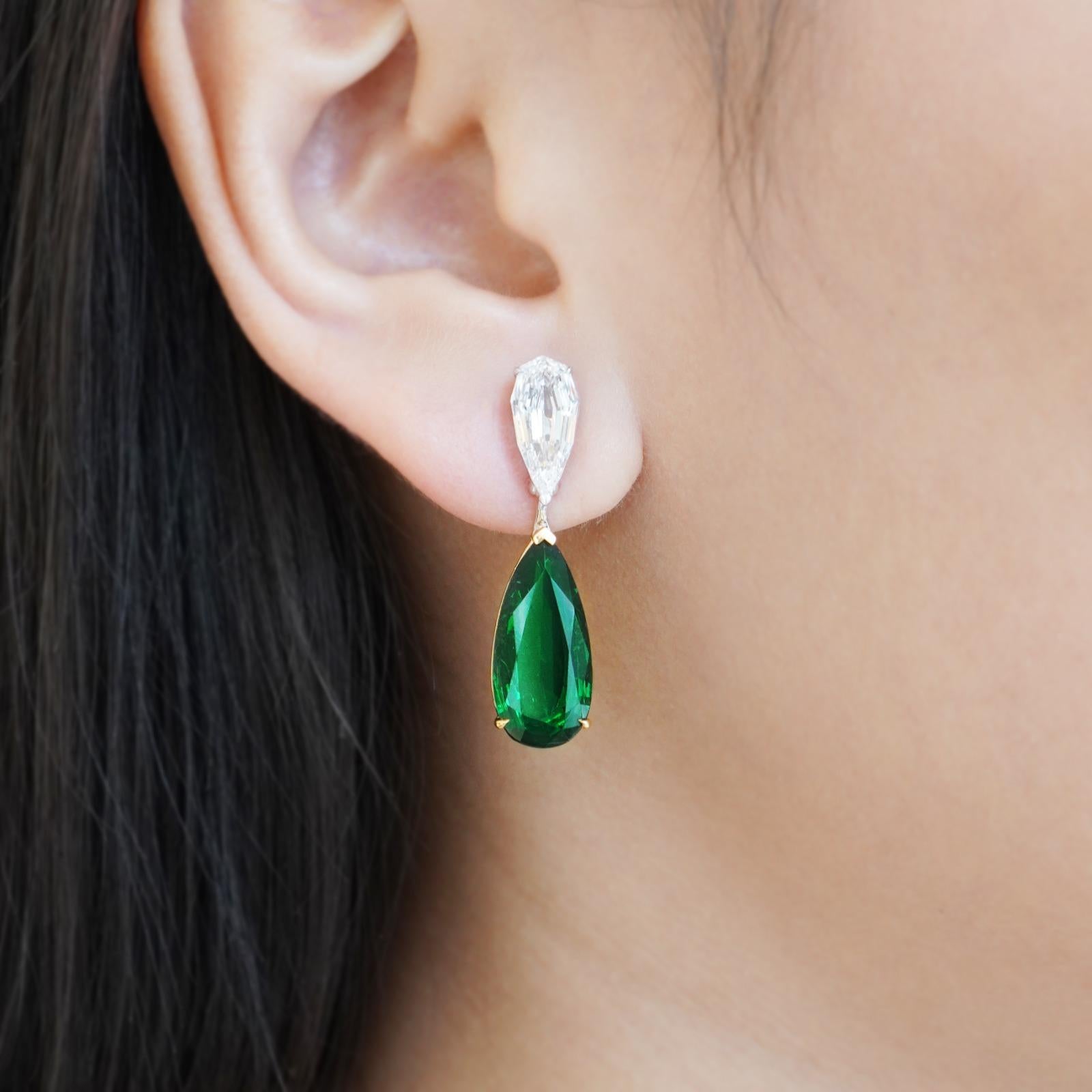 Pear Cut BENJAMIN FINE JEWELRY 4.65 / 4.14 cts Emerald with Diamond 18K Earrings  For Sale