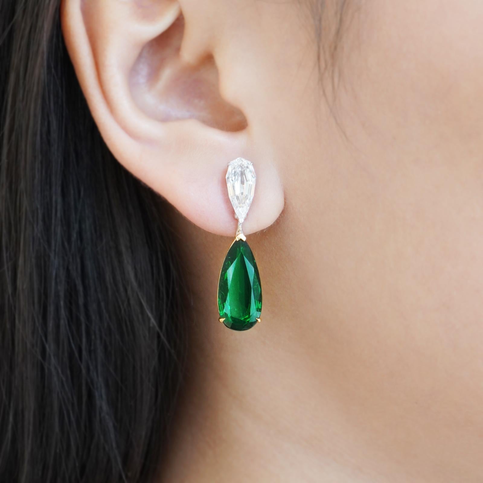 Pear Cut BENJAMIN FINE JEWELRY 4.65 / 4.14 cts Emerald with Diamond 18K Earrings