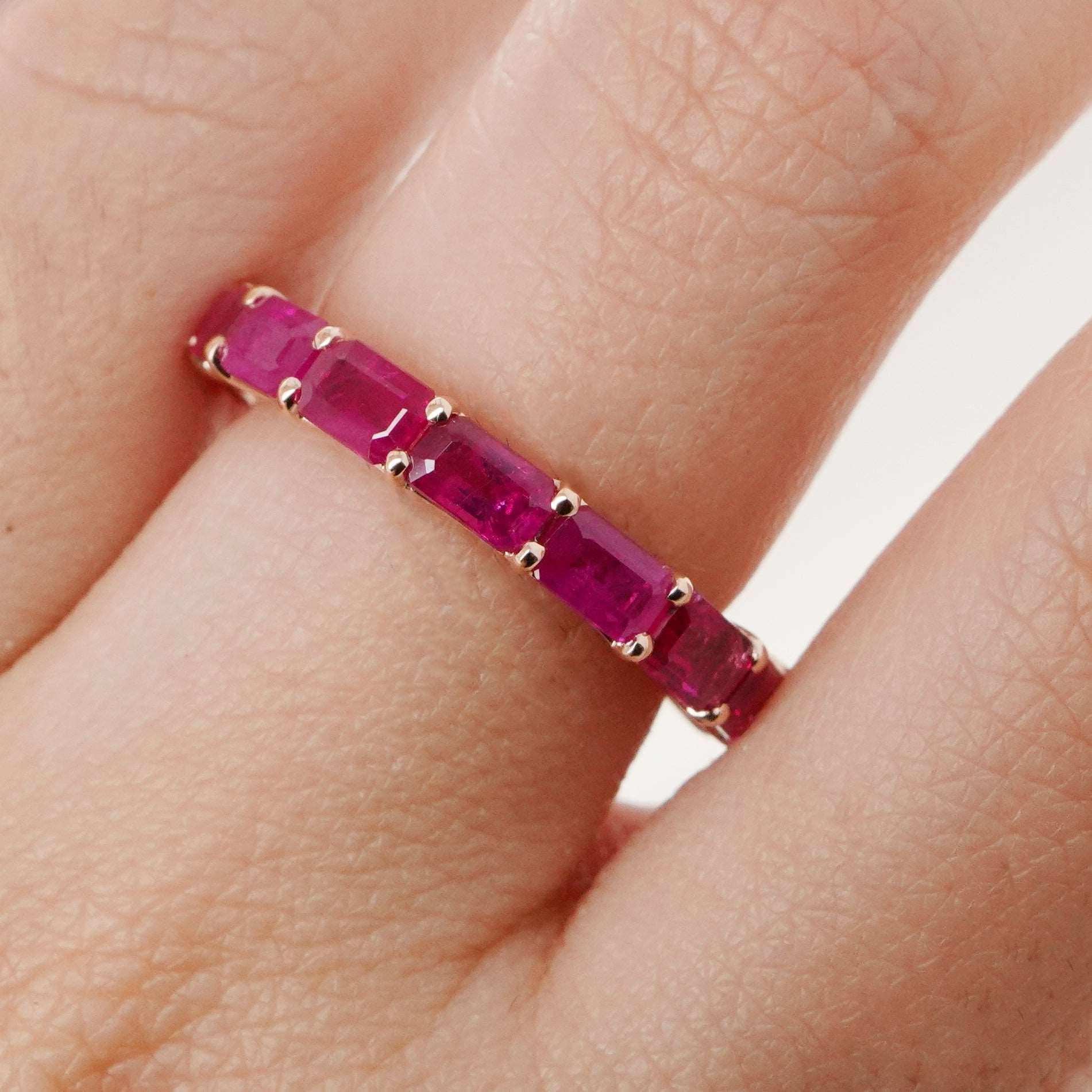 Octagon Cut BENJAMIN FINE JEWELRY 4.70 cts Burmese Octagon Ruby 18K Eternity Band Ring For Sale