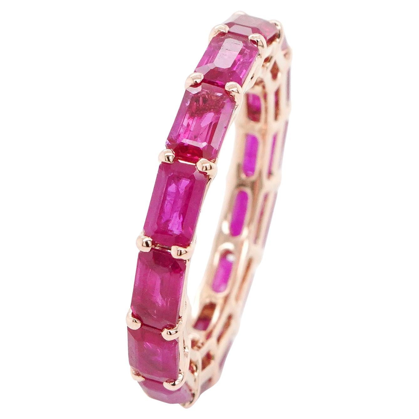 BENJAMIN FINE JEWELRY 4.70 cts Burmese Octagon Ruby 18K Eternity Band Ring For Sale