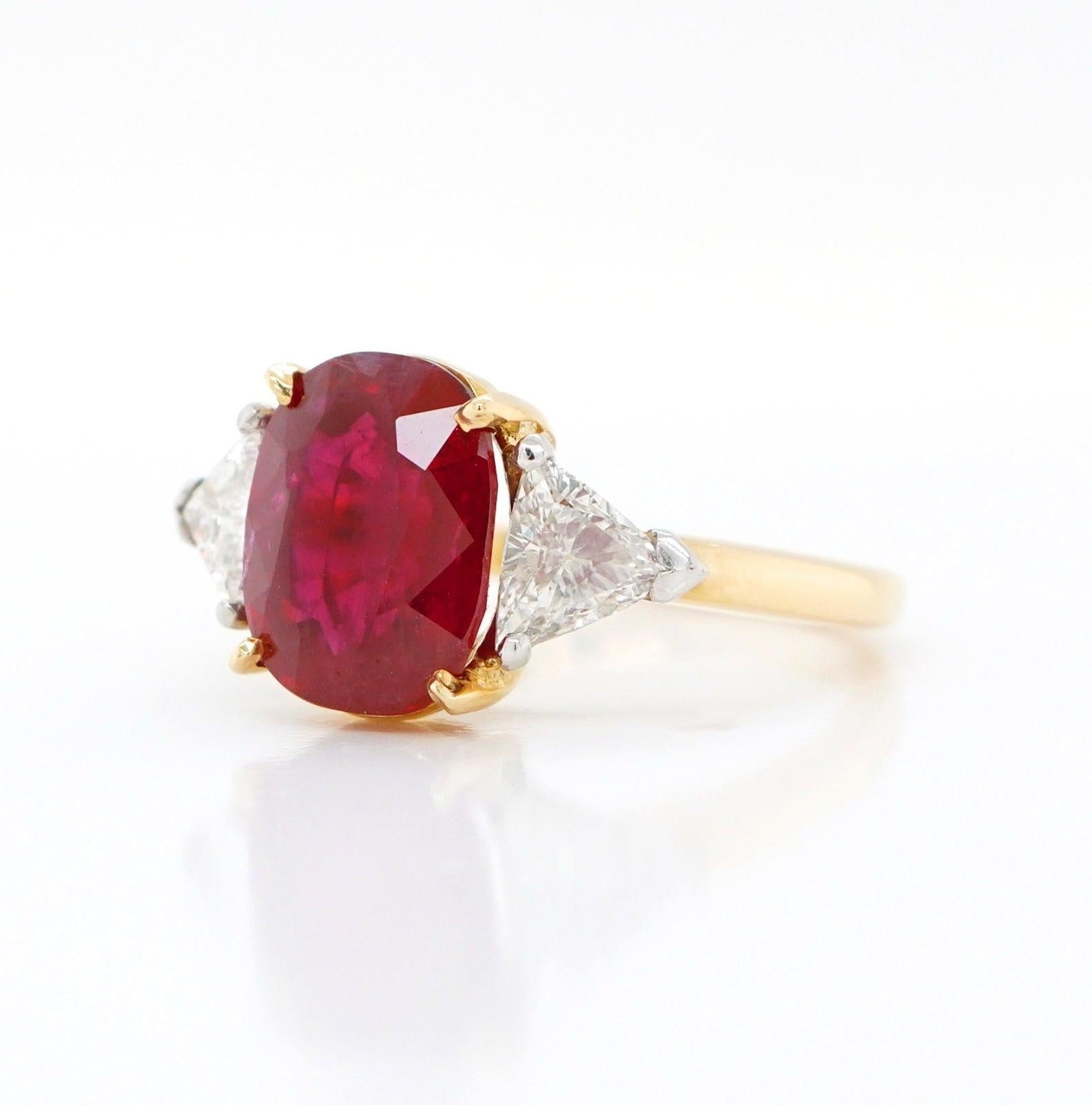 Modern BENJAMIN FINE JEWELRY 4.87 cts Cushion Ruby with Diamond 18K Ring For Sale