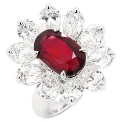 BENJAMIN FINE JEWELRY 4.97 Unheated Ruby with Pear Shape Diamond 18K Ring