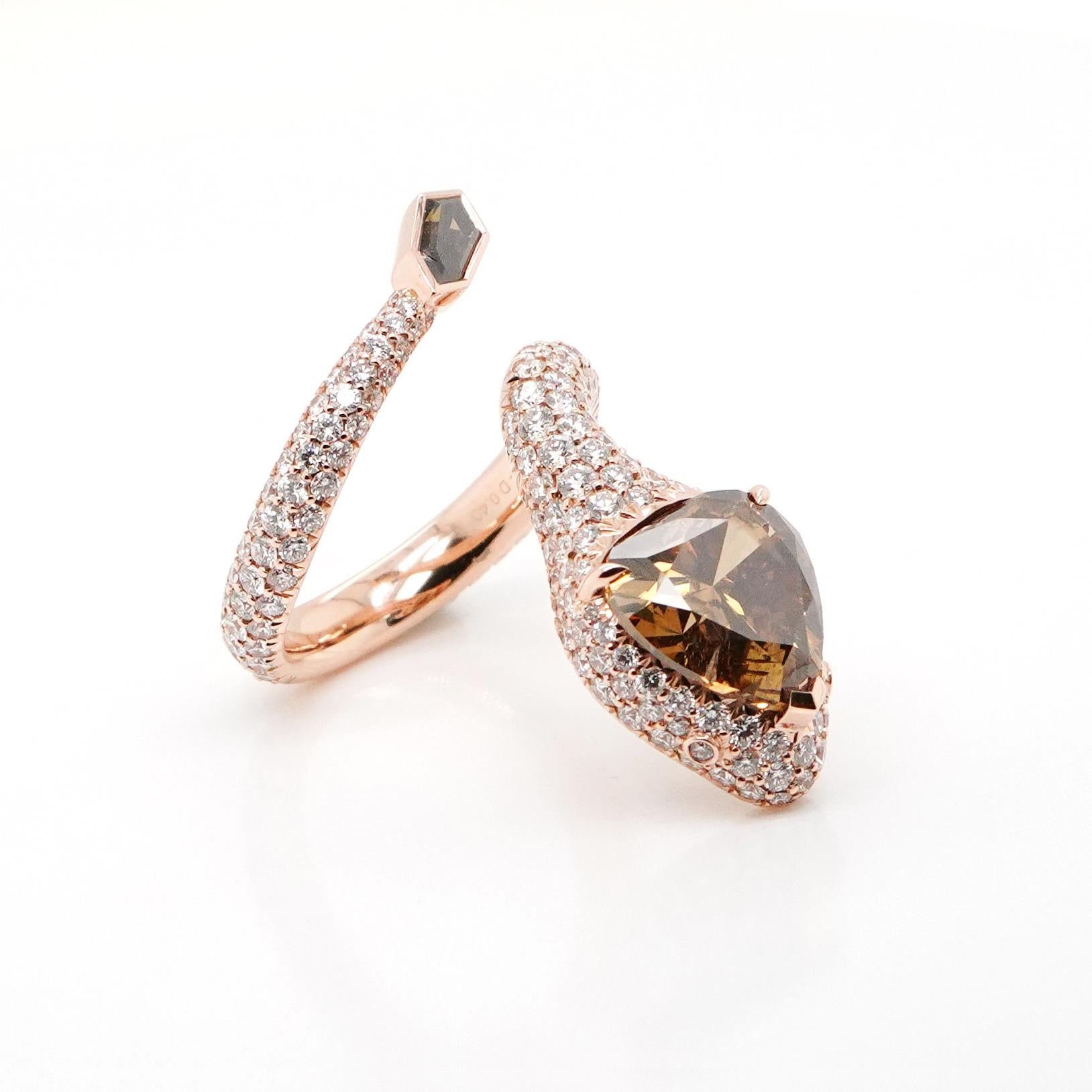 Moderne BENJAMIN FINE JEWELRY Bague en diamant brun 18K en forme de coeur 5.03 cts en vente
