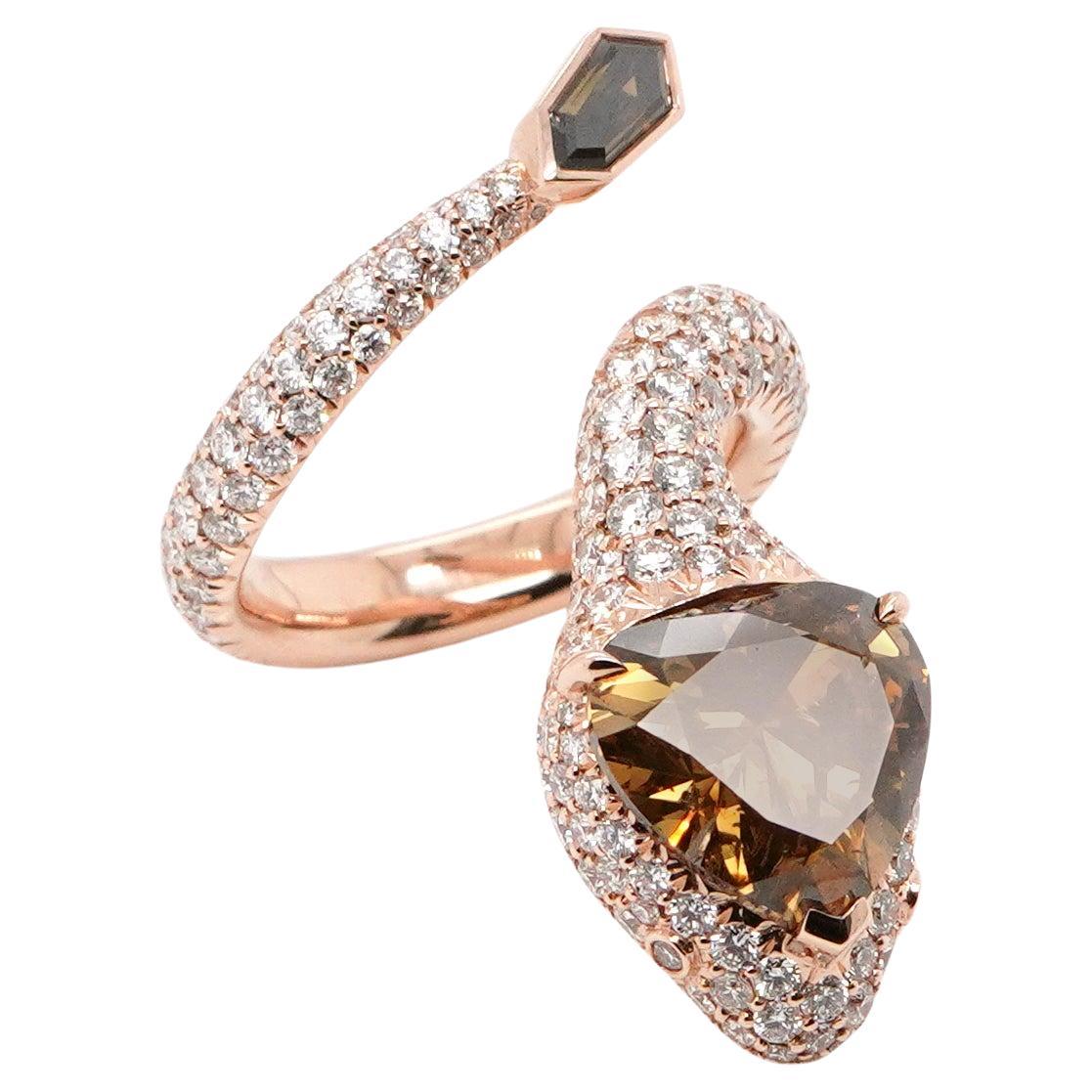 BENJAMIN FINE JEWELRY 5.03 cts Heart Shape Brown Diamond 18K Ring For Sale