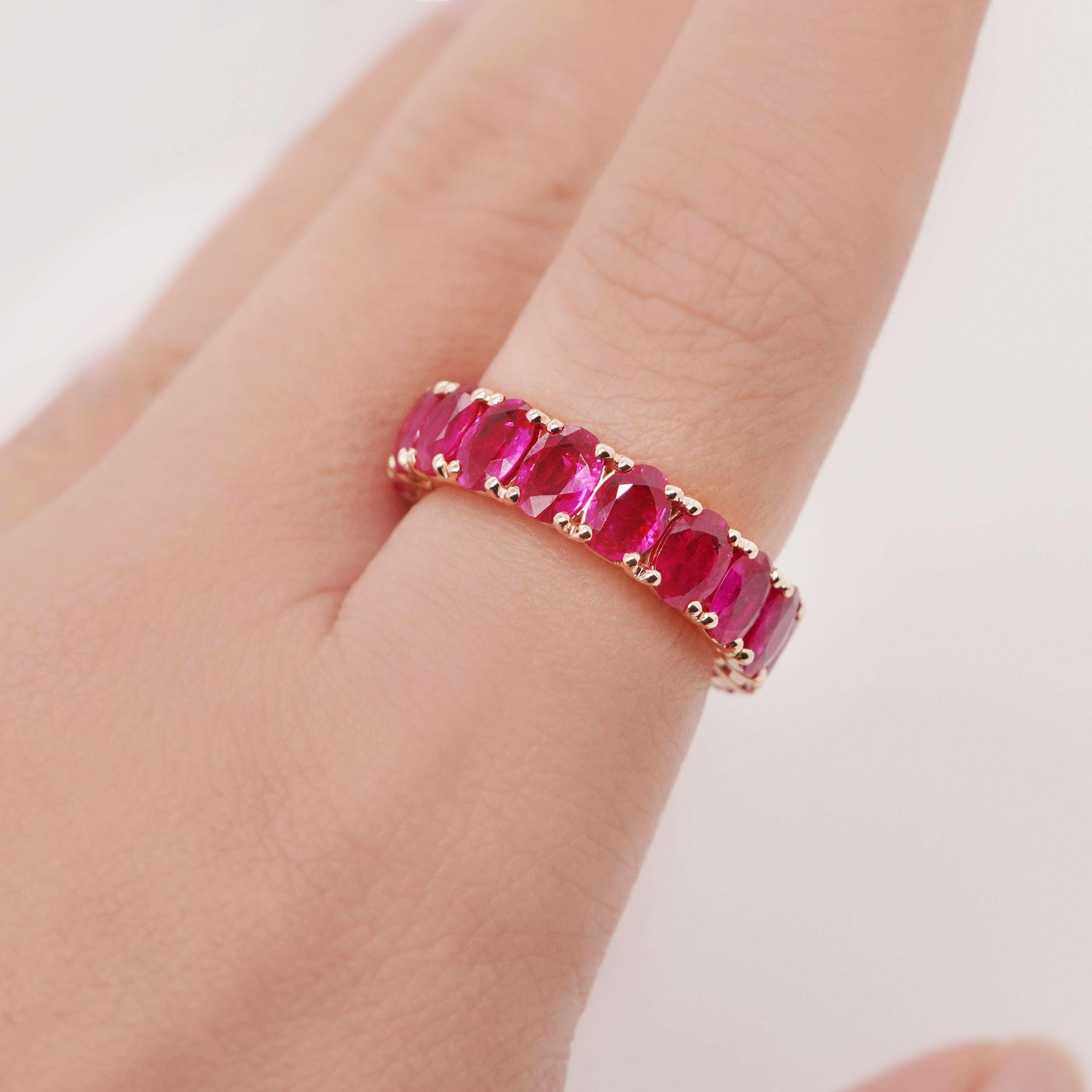 Modern BENJAMIN FINE JEWELRY 5.24 cts Oval Ruby 18K Eternity Band Ring For Sale