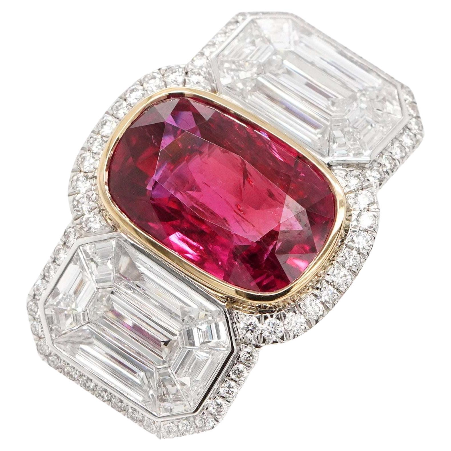 BENJAMIN FINE JEWELRY 5.37 cts Siam Ruby with Pie Cut Diamond 18K Ring For Sale