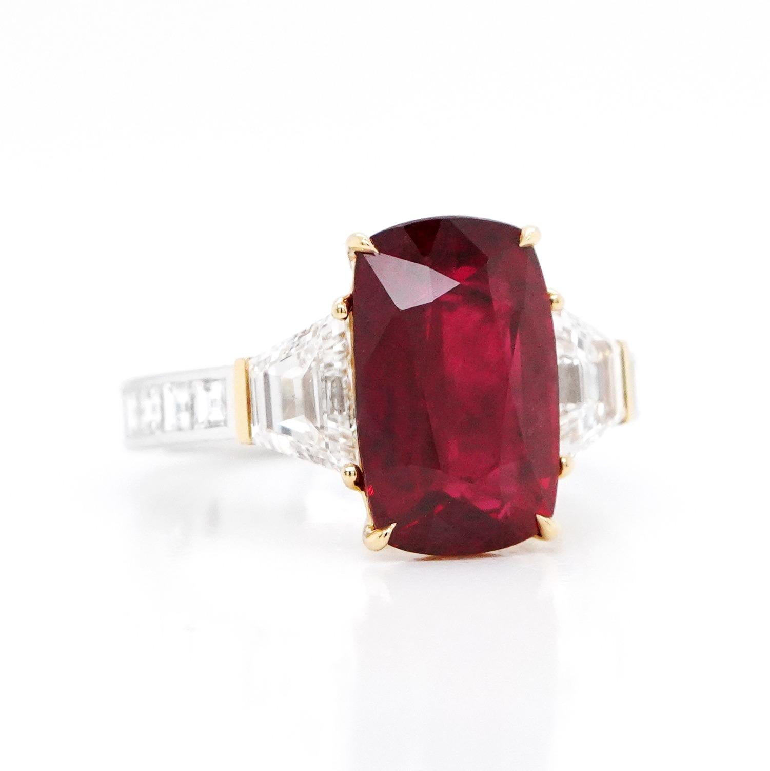 Cushion Cut BENJAMIN FINE JEWELRY 5.39 cts Ruby with Diamond 18K Ring For Sale