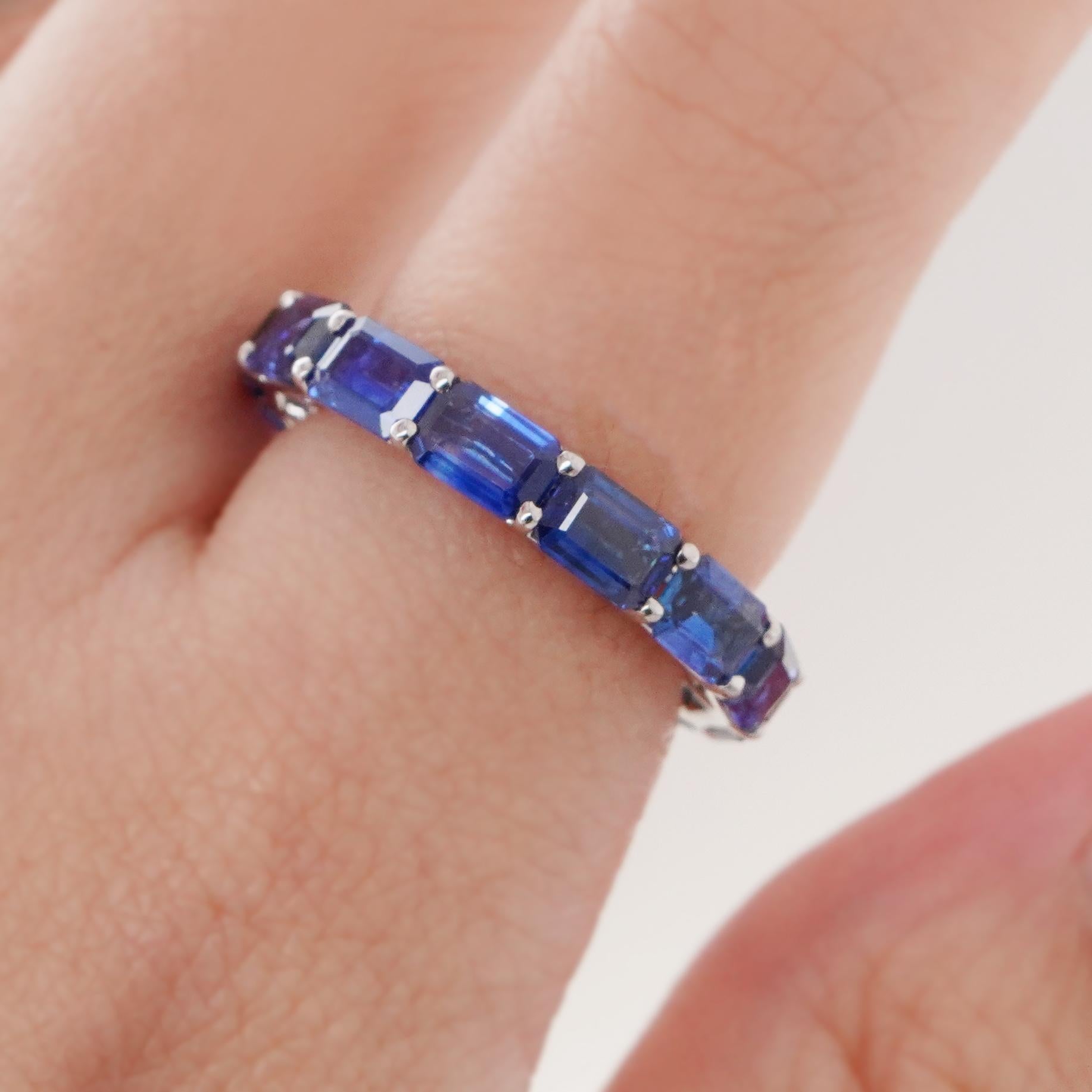 Modern BENJAMIN FINE JEWELRY 5.40 cts Octagon Blue Sapphire 18K Eternity Band Ring For Sale