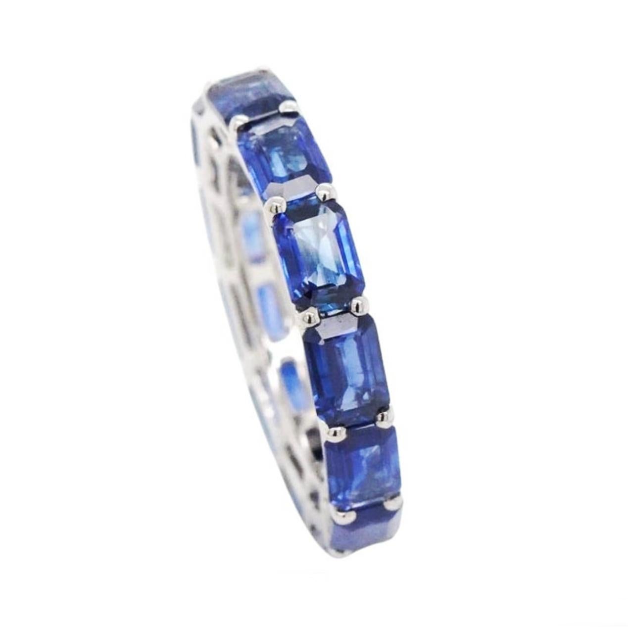 Octagon Cut BENJAMIN FINE JEWELRY 5.40 cts Octagon Blue Sapphire 18K Eternity Band Ring For Sale