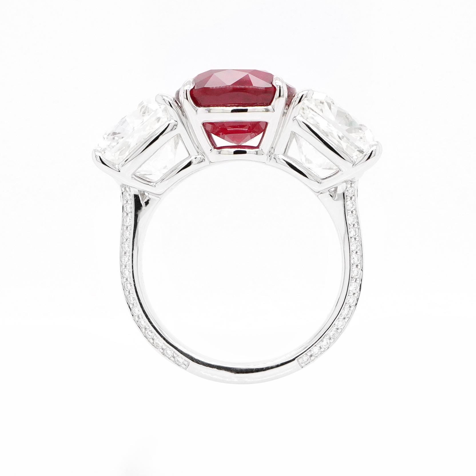 Modern BENJAMIN FINE JEWELRY 5.62 cts Unheated Ruby with Diamond 18K Ring For Sale