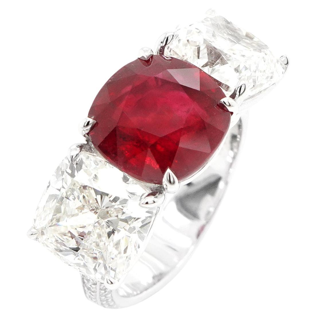 BENJAMIN FINE JEWELRY 5.62 cts Unheated Ruby with Diamond 18K Ring For Sale