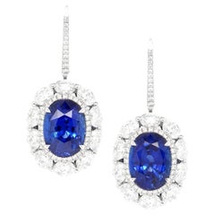 BENJAMIN FINE JEWELRY 5.75 / 5.10 cts Blue Sapphire with Diamond 18K Earrings 