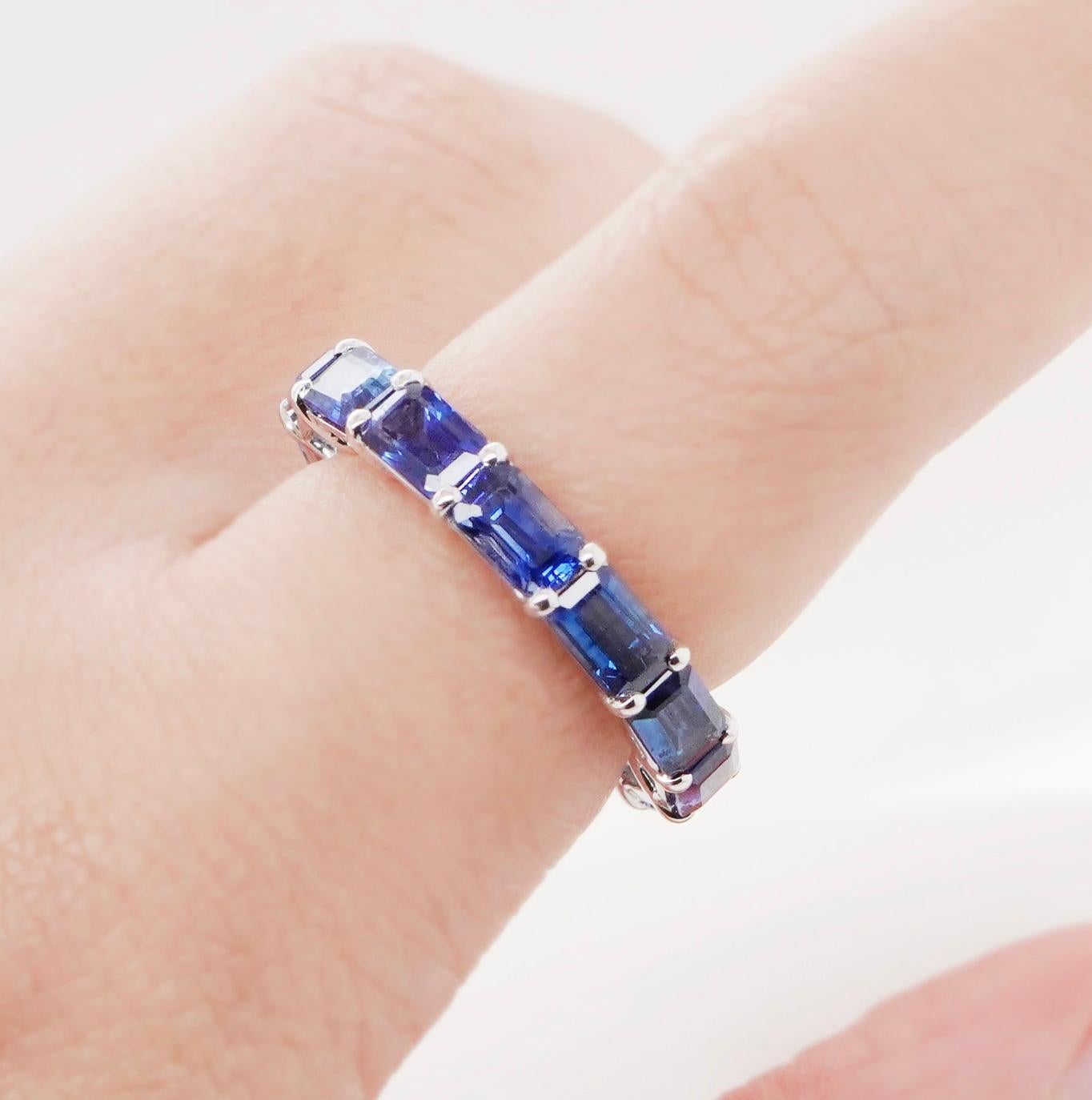 Modern BENJAMIN FINE JEWELRY 5.78 cts Octagon Blue Sapphire 18K Eternity Band Ring For Sale