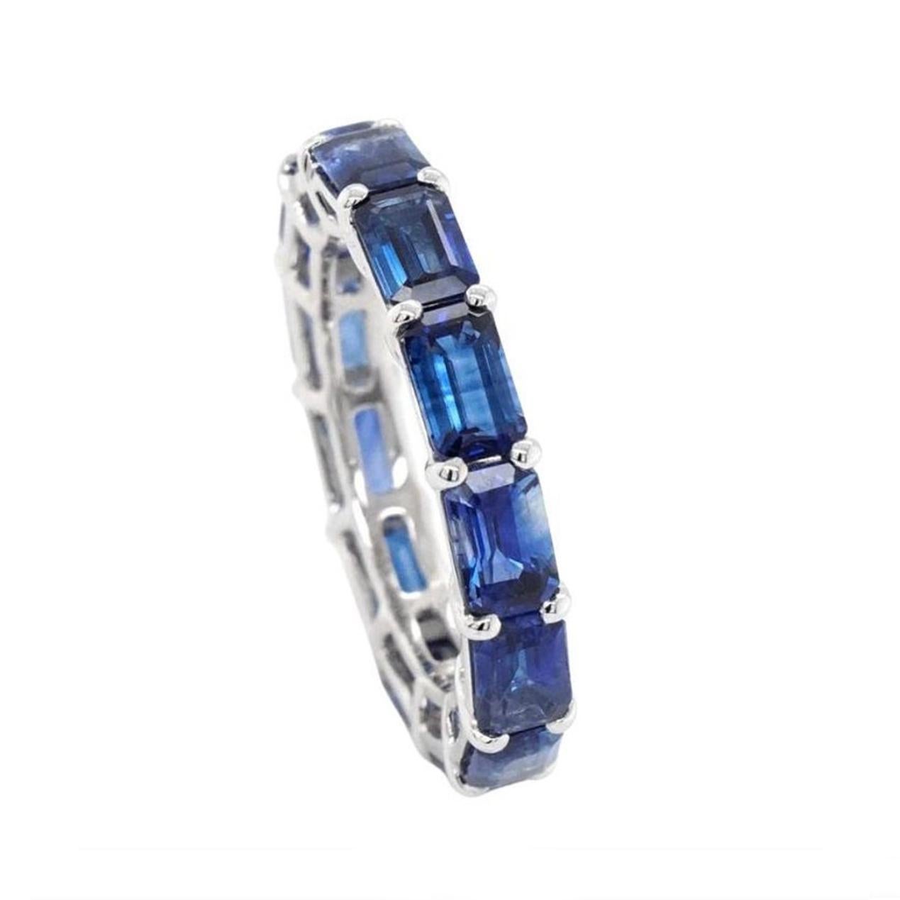Octagon Cut BENJAMIN FINE JEWELRY 5.78 cts Octagon Blue Sapphire 18K Eternity Band Ring For Sale