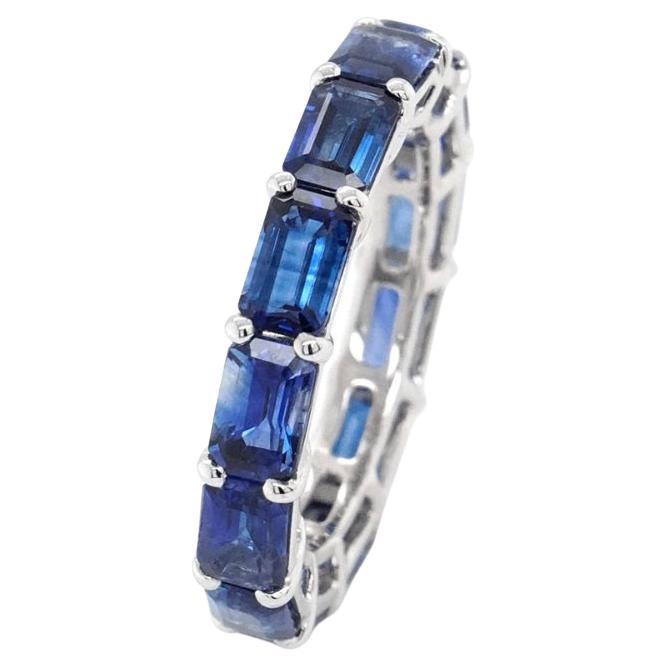 BENJAMIN FINE JEWELRY 5.78 cts Octagon Blue Sapphire 18K Eternity Band Ring For Sale