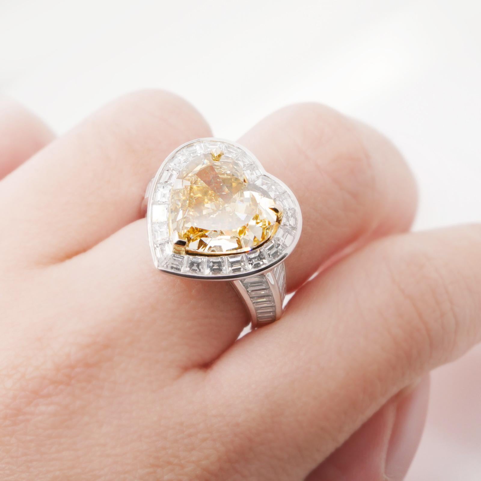 Heart Cut BENJAMIN FINE JEWELRY 5.92 cts Heart Shape Yellow  Diamond 18K Ring For Sale