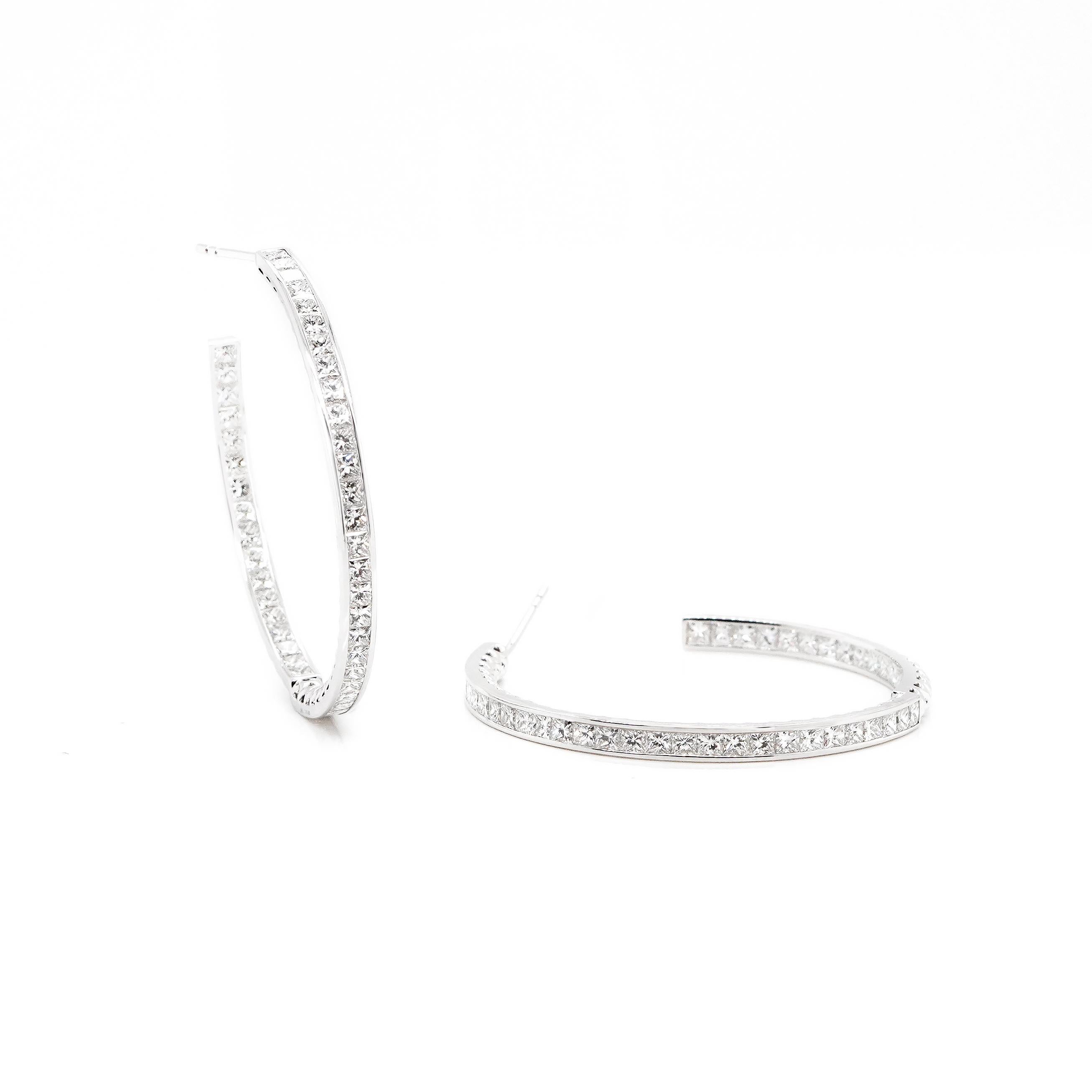 Modern BENJAMIN FINE JEWELRY 6.08 cts  Princess White Diamond 18K Eternity Hoops For Sale