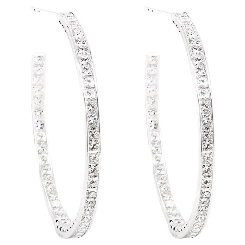 BENJAMIN FINE JEWELRY 6.08 cts  Princess White Diamond 18K Eternity Hoops For Sale