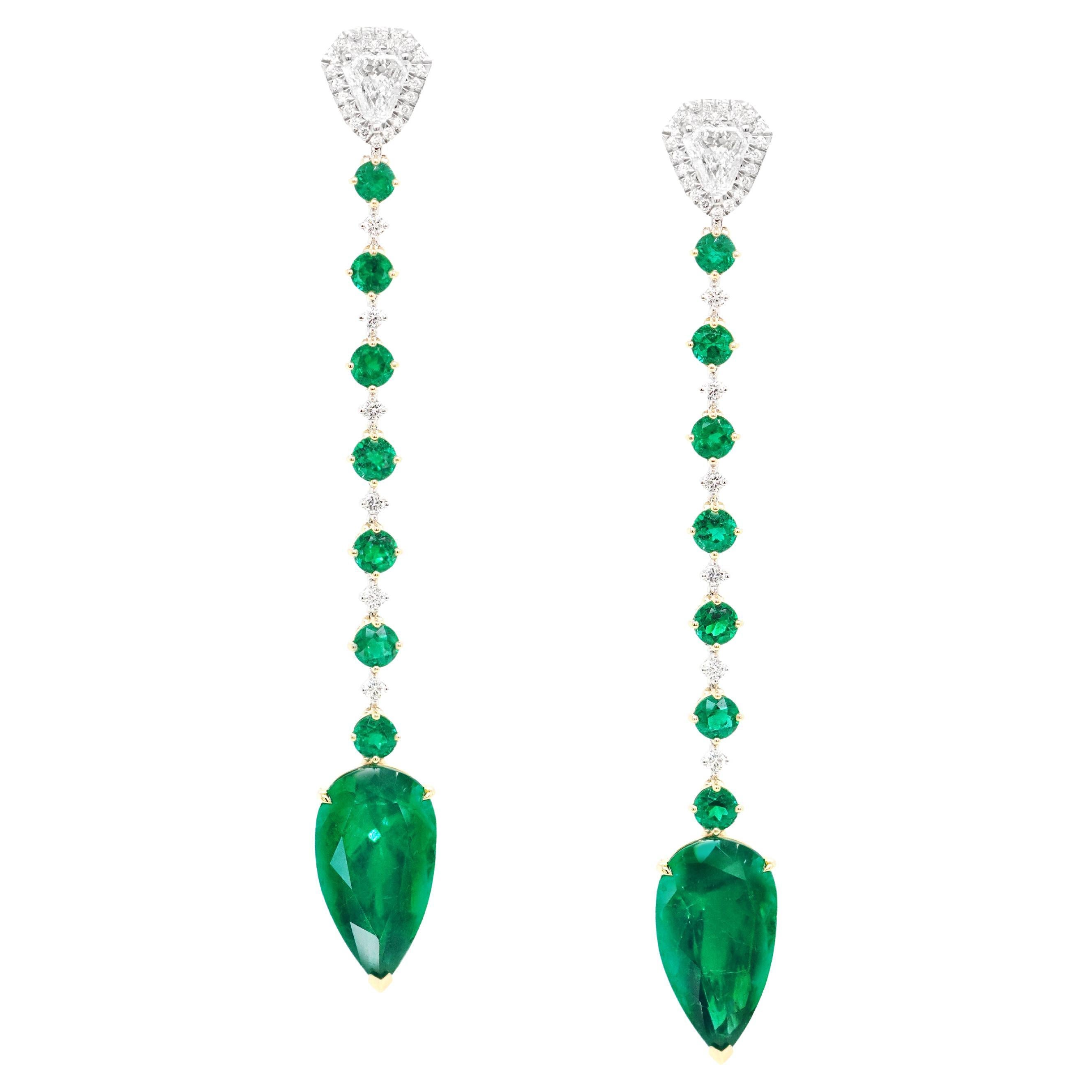 BENJAMIN FINE JEWELRY 6.29/6.21 cts Colombian Emerald with Diamond 18K Earrings  For Sale