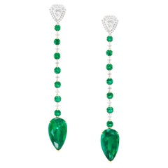BENJAMIN FINE JEWELRY 6.29/6.21 cts Colombian Emerald with Diamond 18K Earrings 