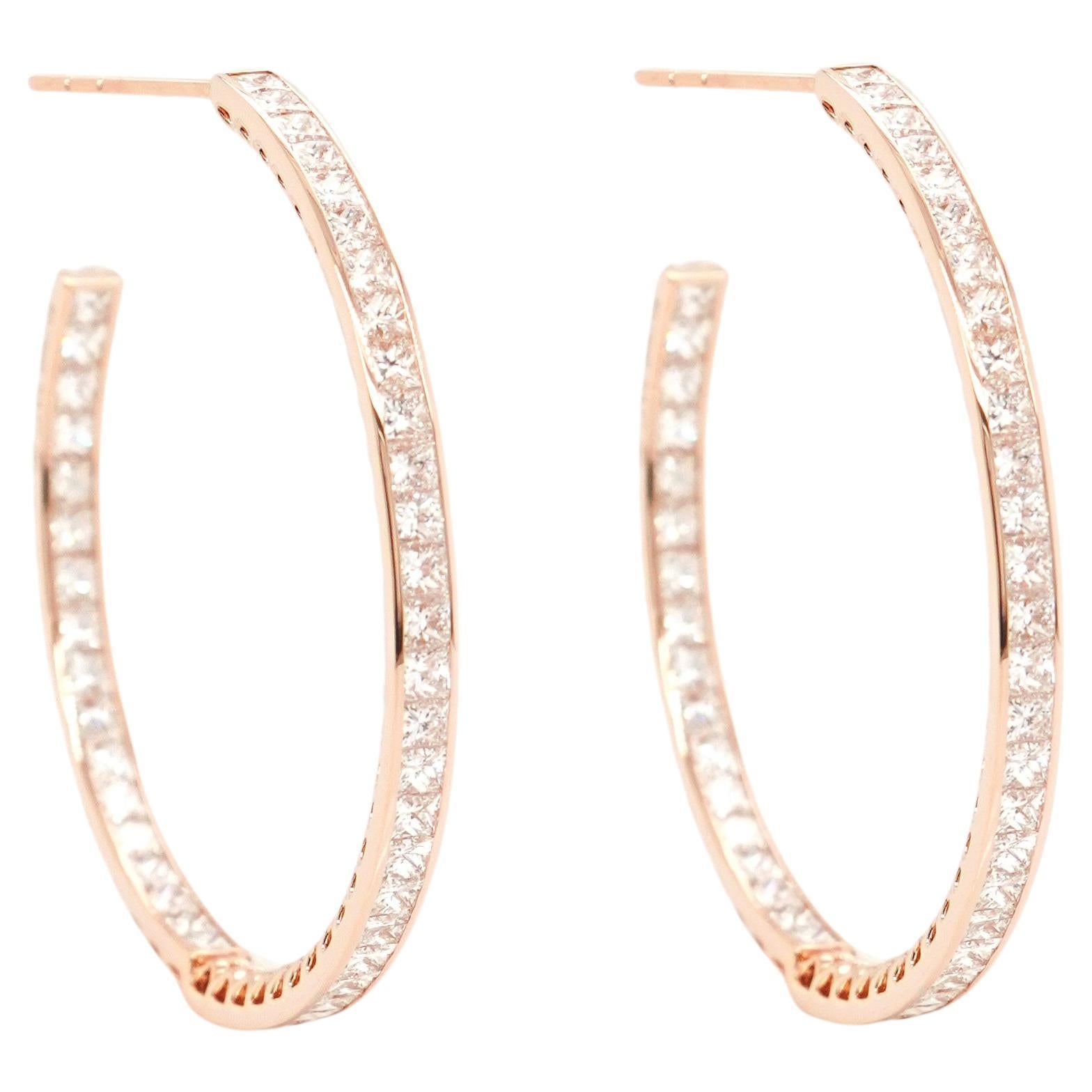 BENJAMIN FINE JEWELRY 6.57 cts Princess Diamond 18K Eternity Hoops For Sale