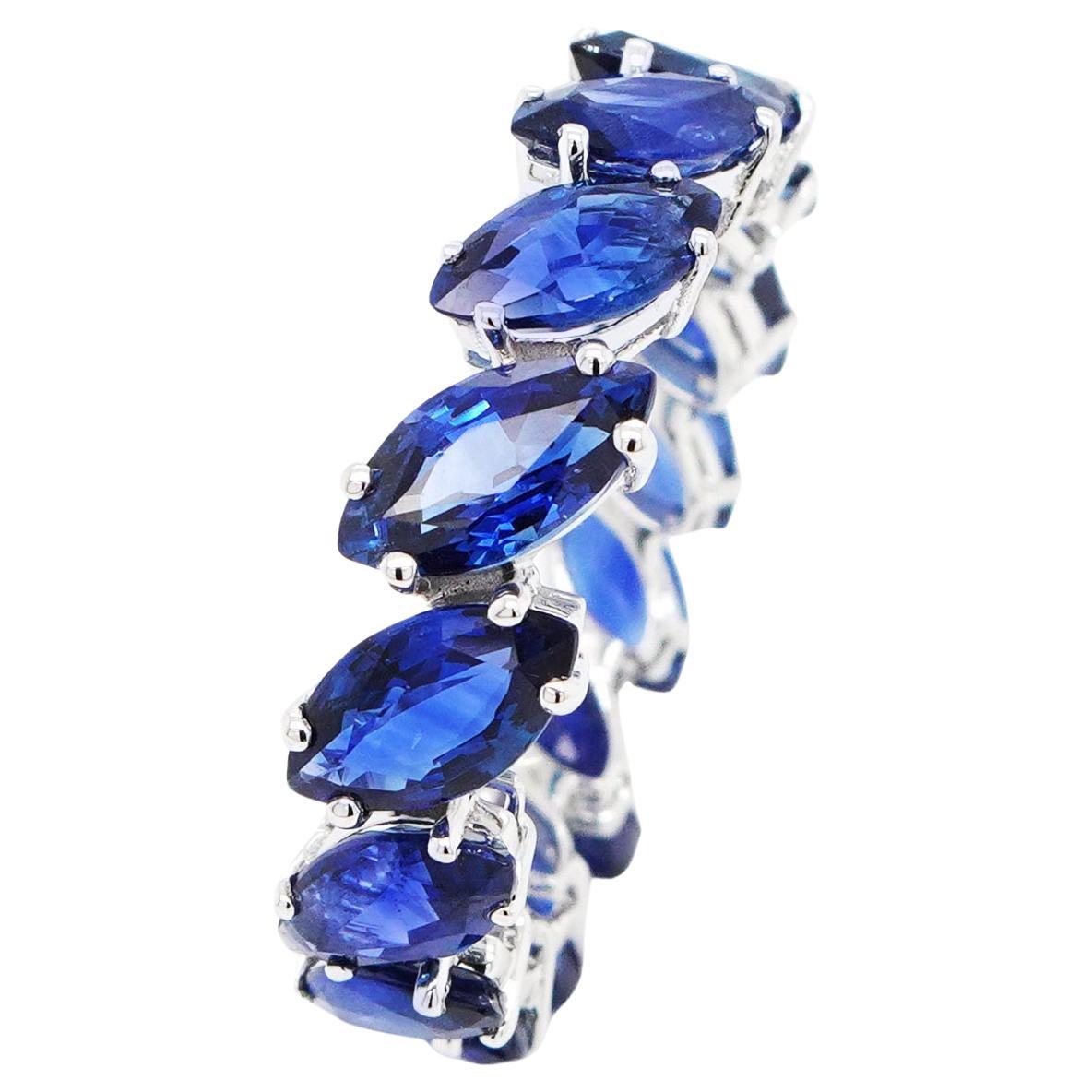 BENJAMIN FINE JEWELRY 6.78 cts Marquise  Blue Sapphire 18K Eternity Band Ring For Sale