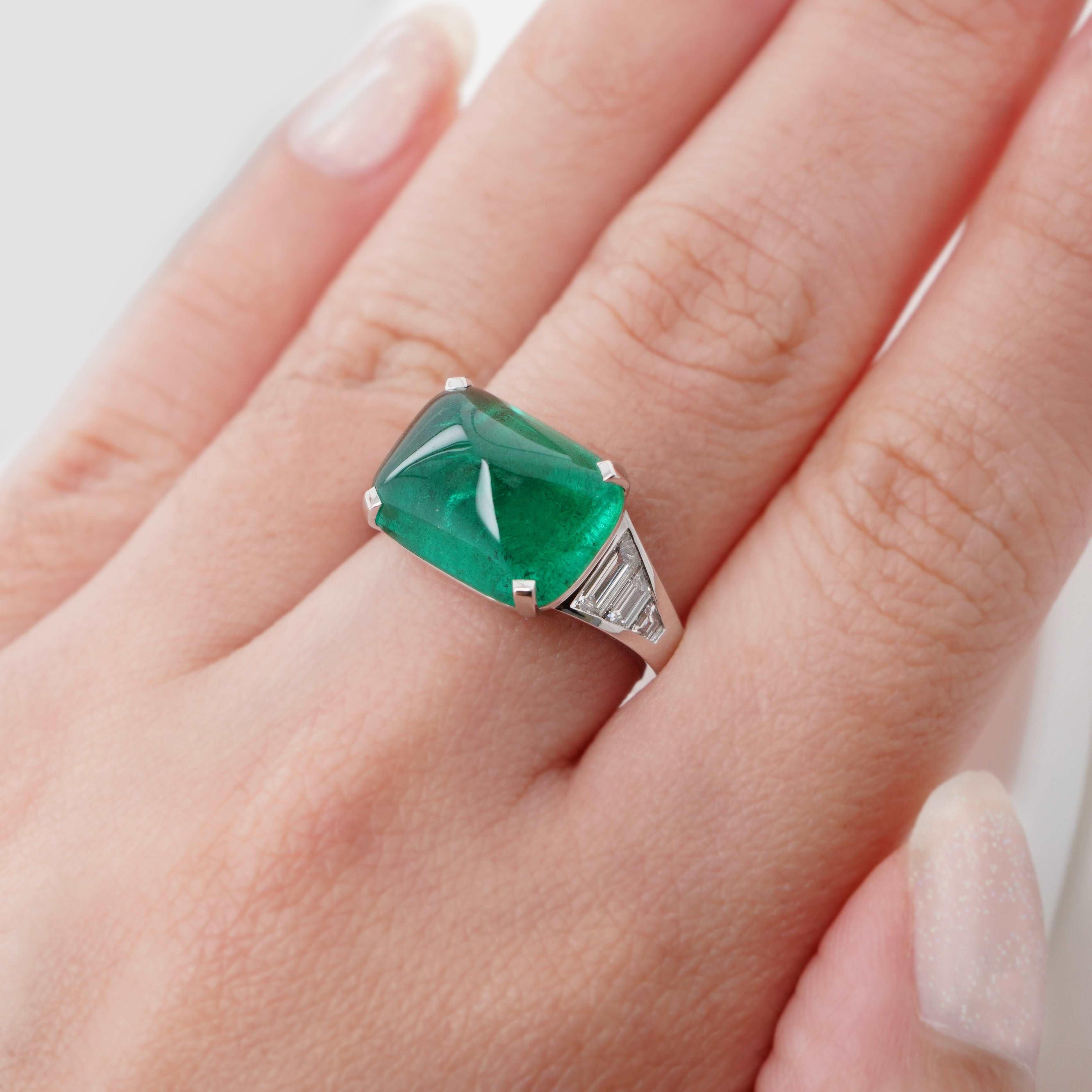 Cushion Cut BENJAMIN FINE JEWELRY 7.09 cts Emerald with Diamond 18K Ring For Sale