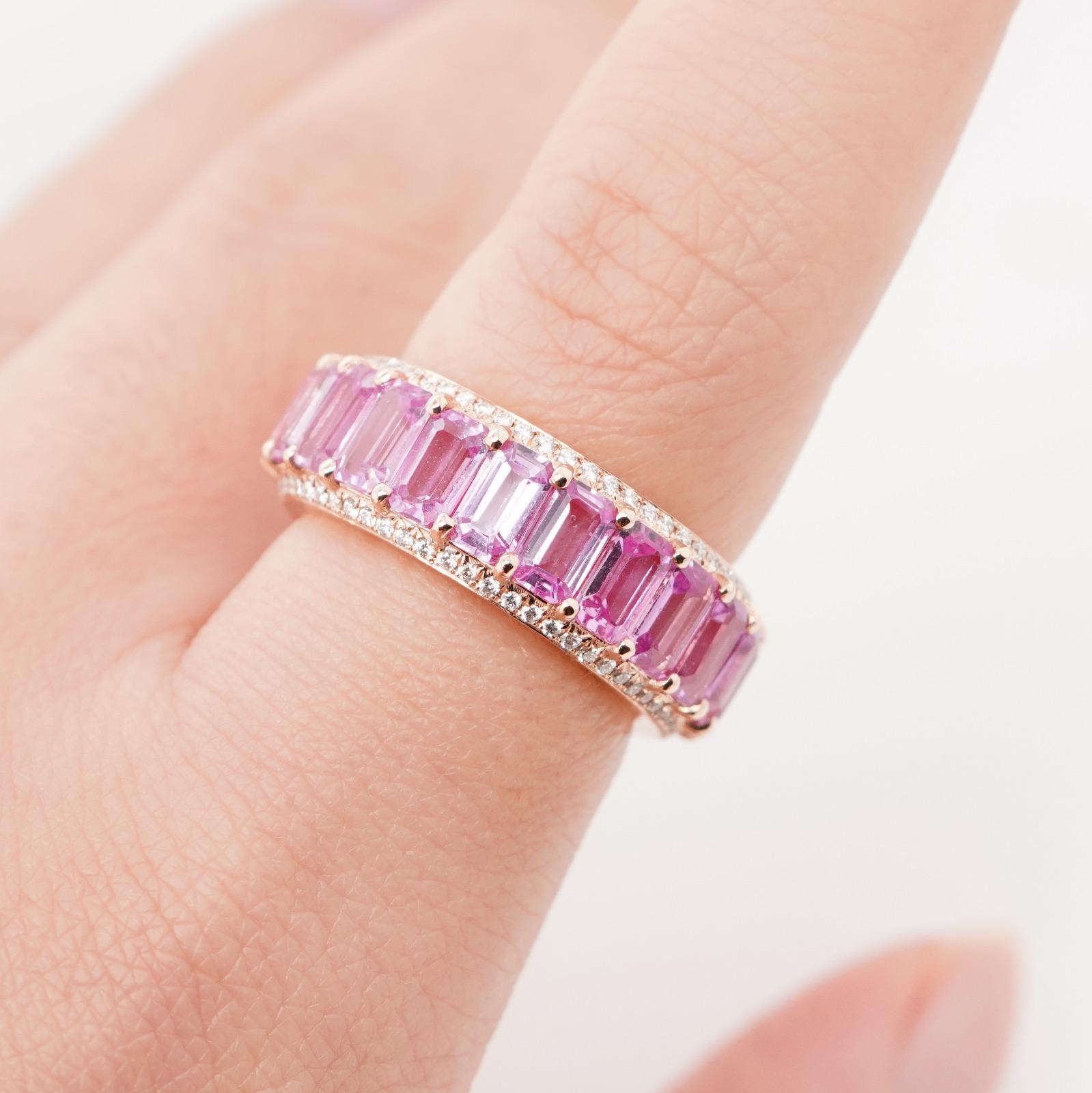 Octagon Cut BENJAMIN FINE JEWELRY 7.10 cts Octagon Pink Sapphire 18K Eternity Band Ring For Sale