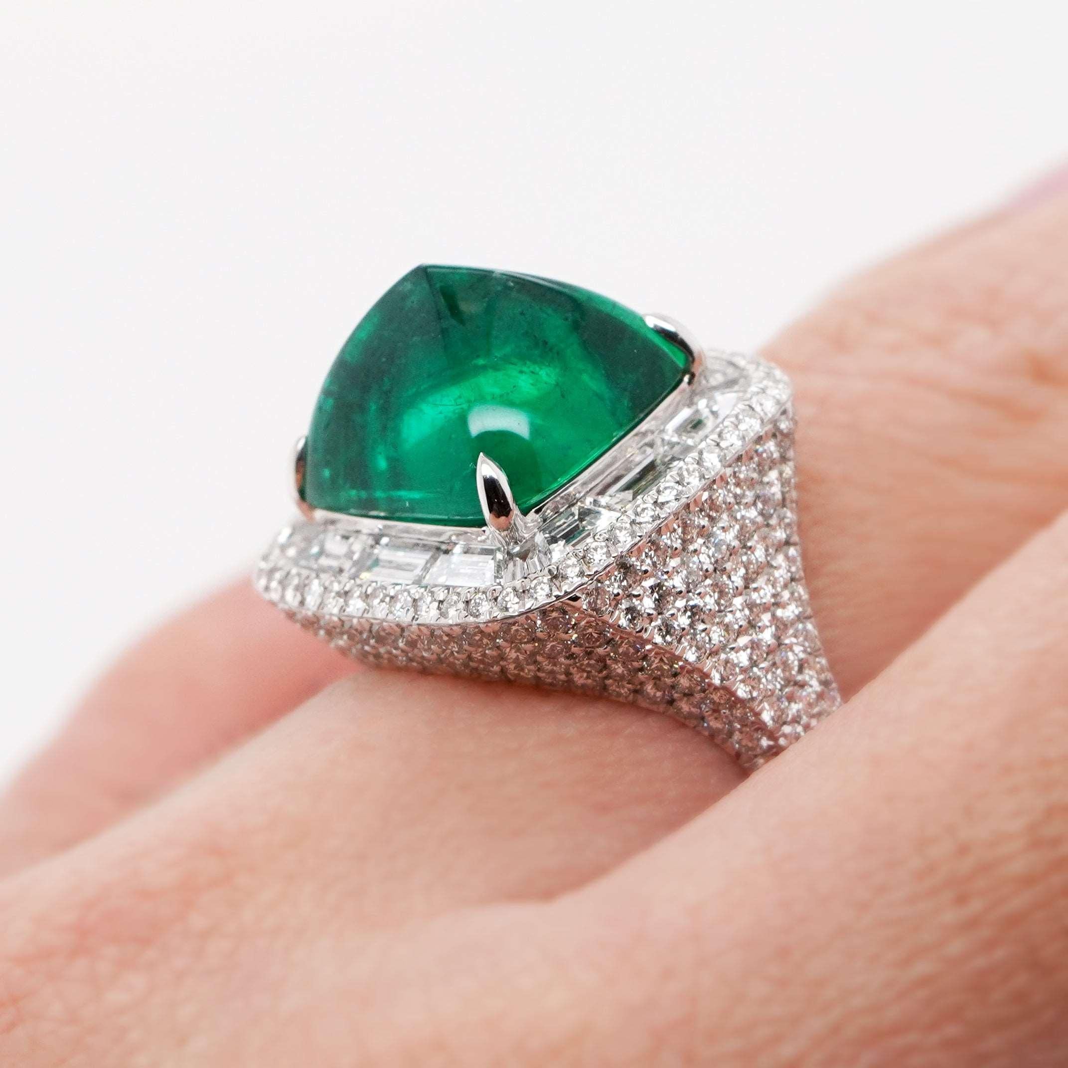 Cushion Cut BENJAMIN FINE JEWELRY 7.12 cts Emerald with Diamond 18K Ring For Sale