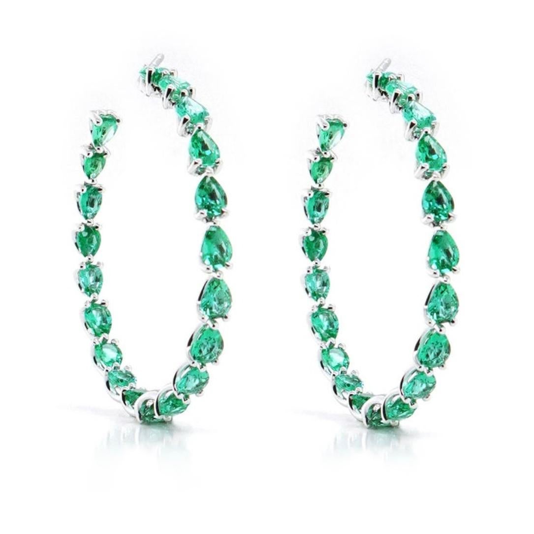 Modern BENJAMIN FINE JEWELRY 7.12 cts Pear Shape Emerald 18K Eternity Hoops For Sale