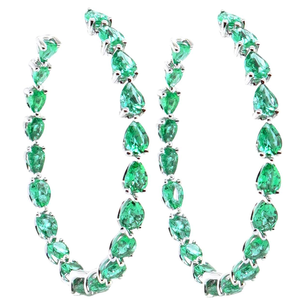 BENJAMIN FINE JEWELRY 7.12 cts Pear Shape Emerald 18K Eternity Hoops For Sale