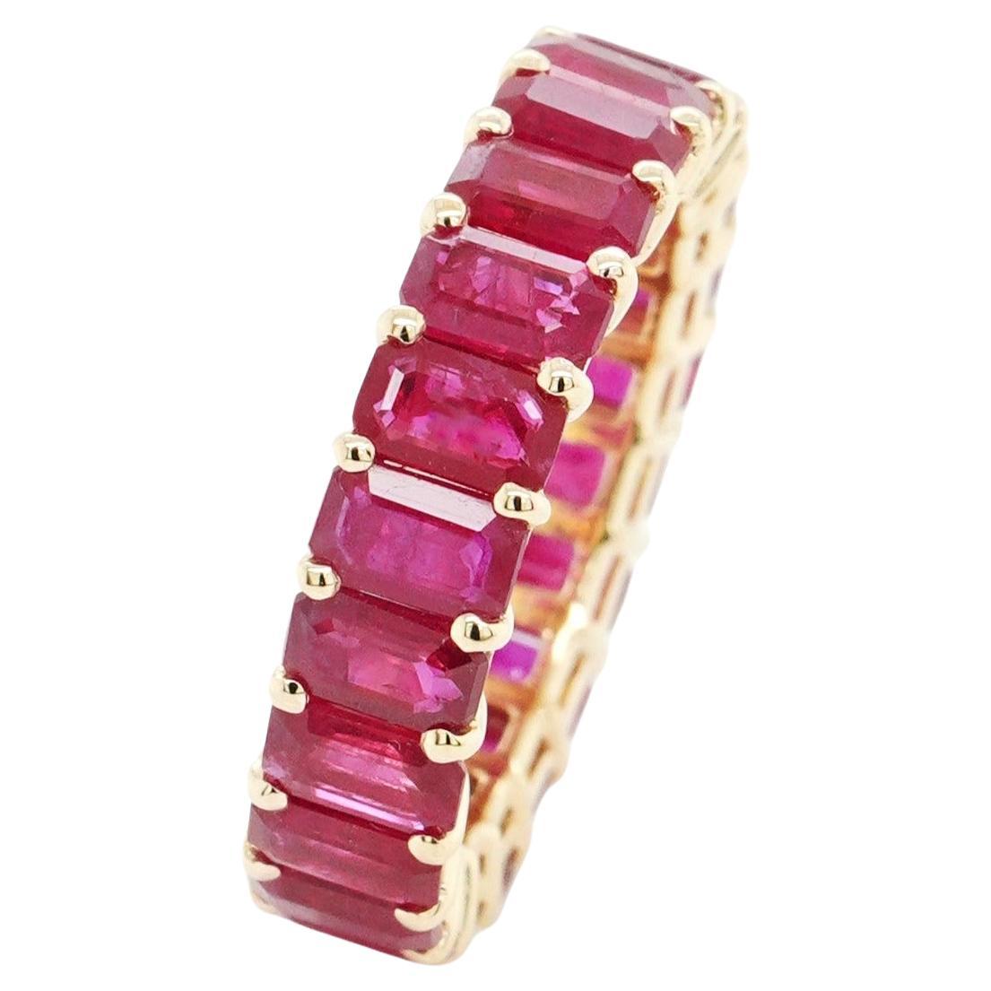 BENJAMIN FINE JEWELRY 7.44 cts Burmese Octagon Ruby 18K Eternity Band Ring For Sale