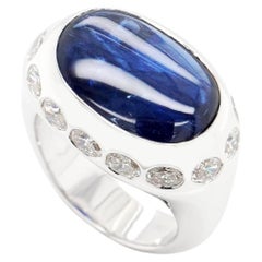 BENJAMIN FINE JEWELRY 7.81 cts Unheated Blue Sapphire with Diamond 18K Ring
