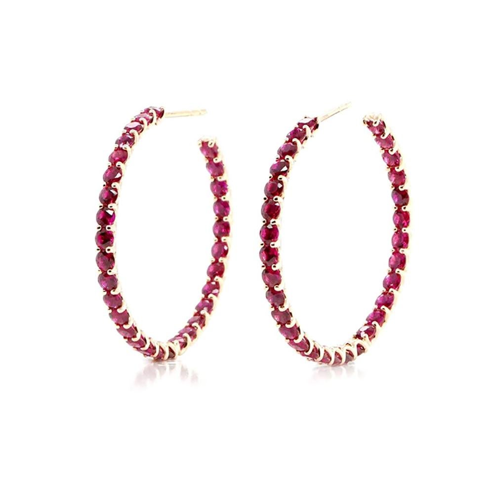 Round Cut BENJAMIN FINE JEWELRY 8.37 cts Round Ruby 18K Eternity Hoops For Sale