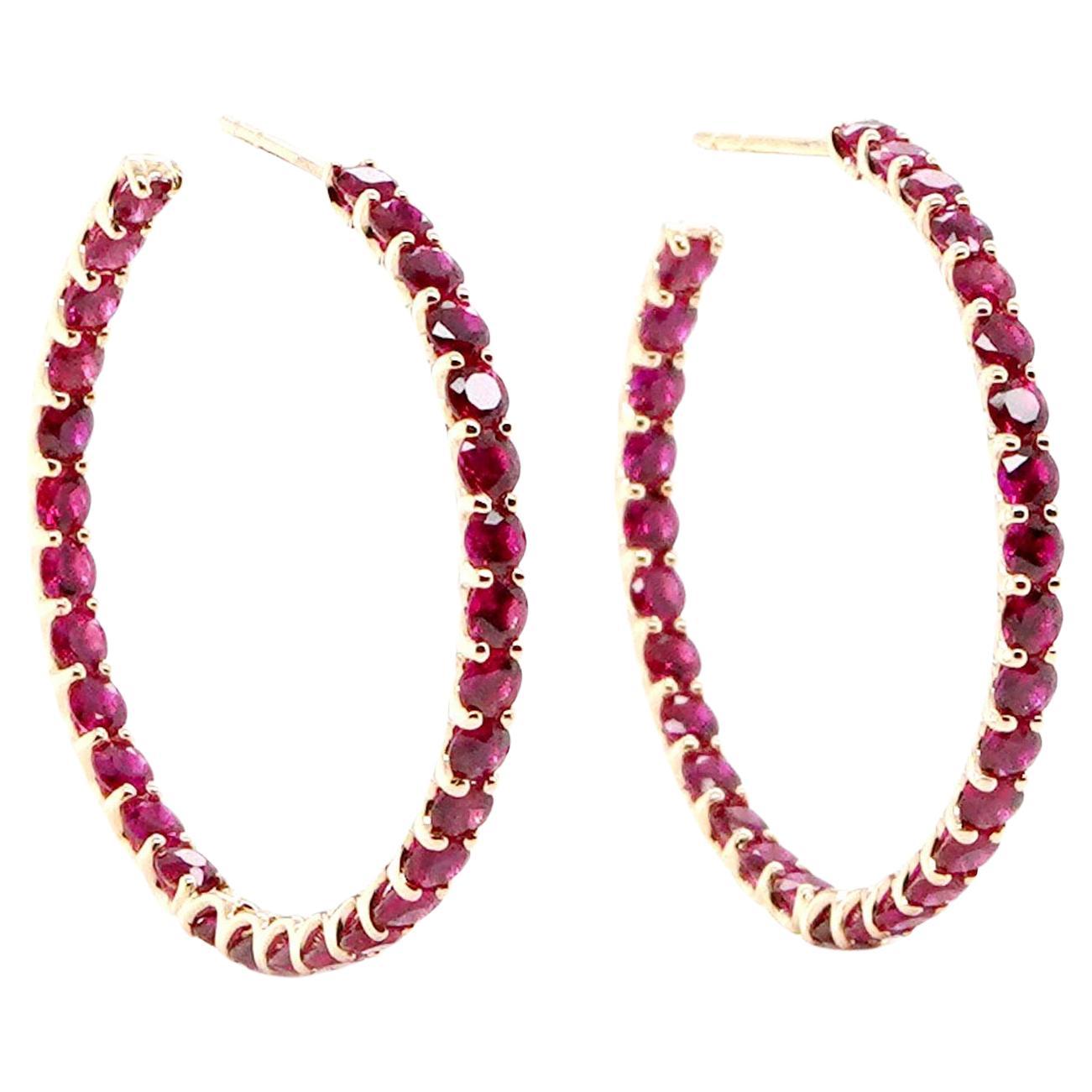 BENJAMIN FINE JEWELRY 8.37 cts Round Ruby 18K Eternity Hoops For Sale