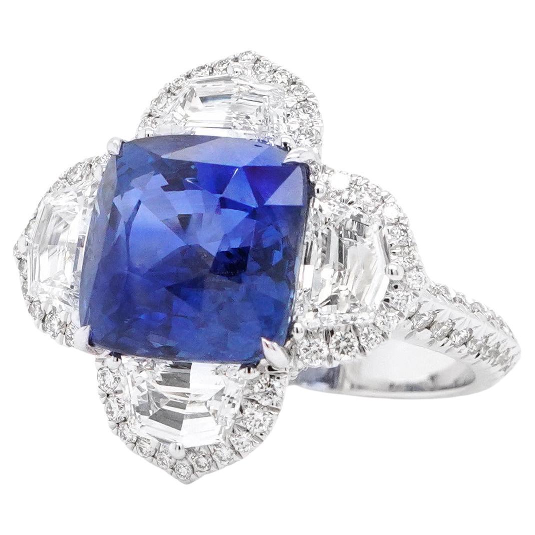 BENJAMIN FINE JEWELRY 8.56 cts Blue Sapphire with Diamond 18K Ring For Sale