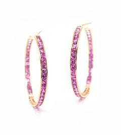 BENJAMIN FINE JEWELRY 8.56 cts Princess Fancy Sapphire 18K Eternity Hoops