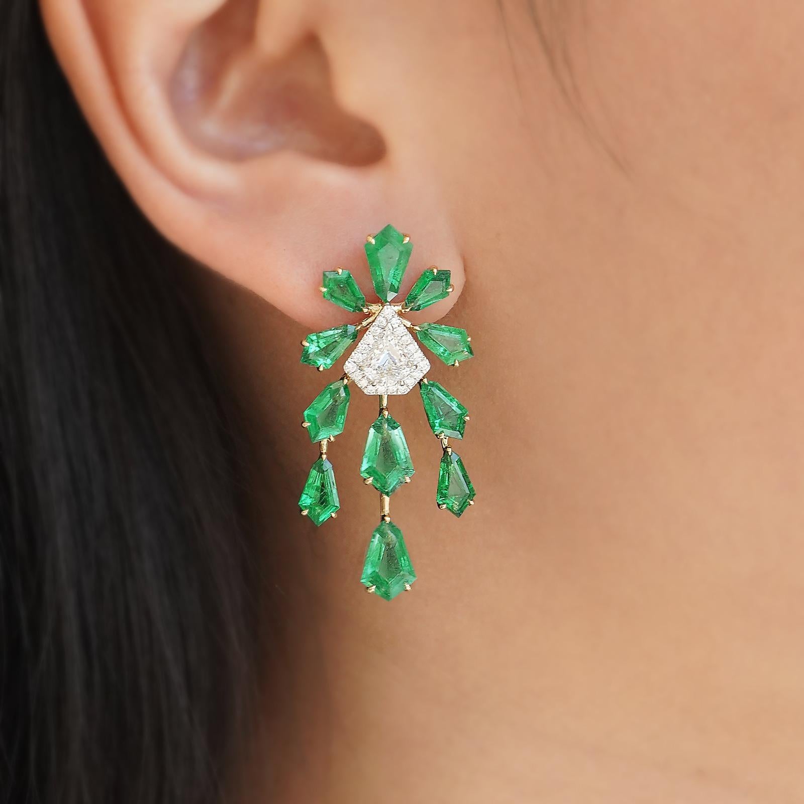 Kite Cut BENJAMIN FINE JEWELRY 8.83 cts Emerald with Diamond 18K Earrings  For Sale