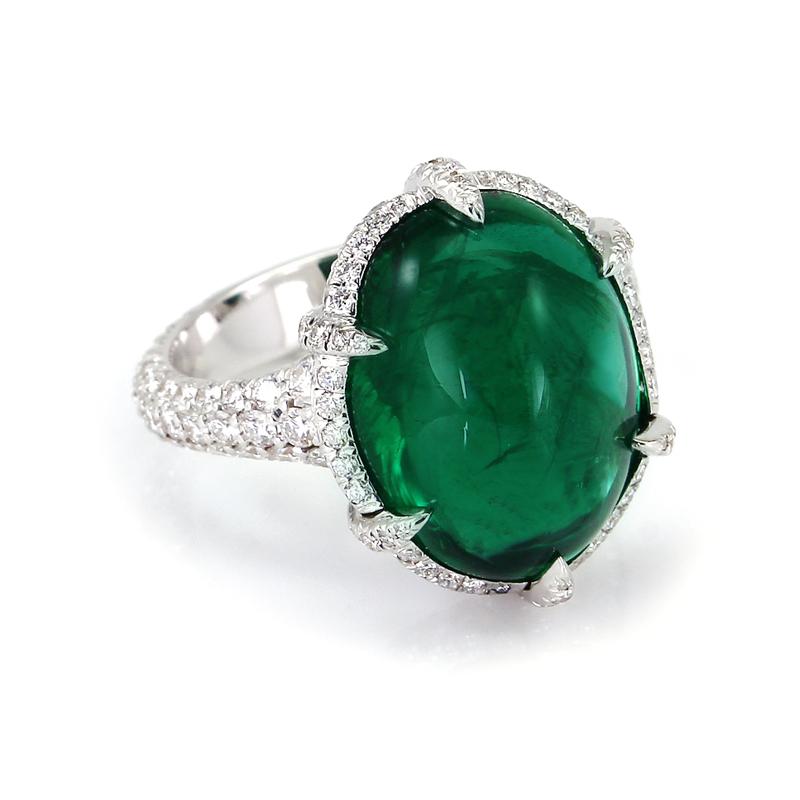Modern BENJAMIN FINE JEWELRY 8.91 cts Emerald with Diamond Pavée 18K Ring For Sale