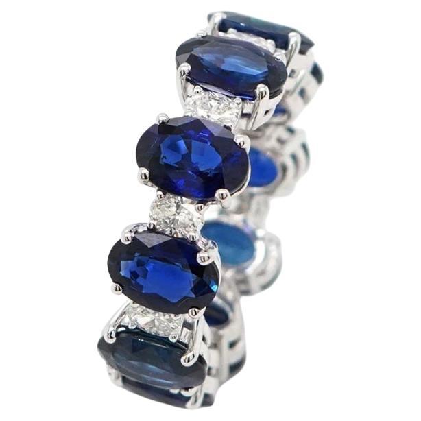 BENJAMIN FINE JEWELRY 8.95 cts Oval Blue Sapphire 18K Eternity Band Ring For Sale