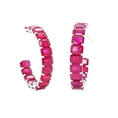 BENJAMIN FINE JEWELRY 9.04 cts Burmese Octagon Ruby 18K Eternity Hoops
