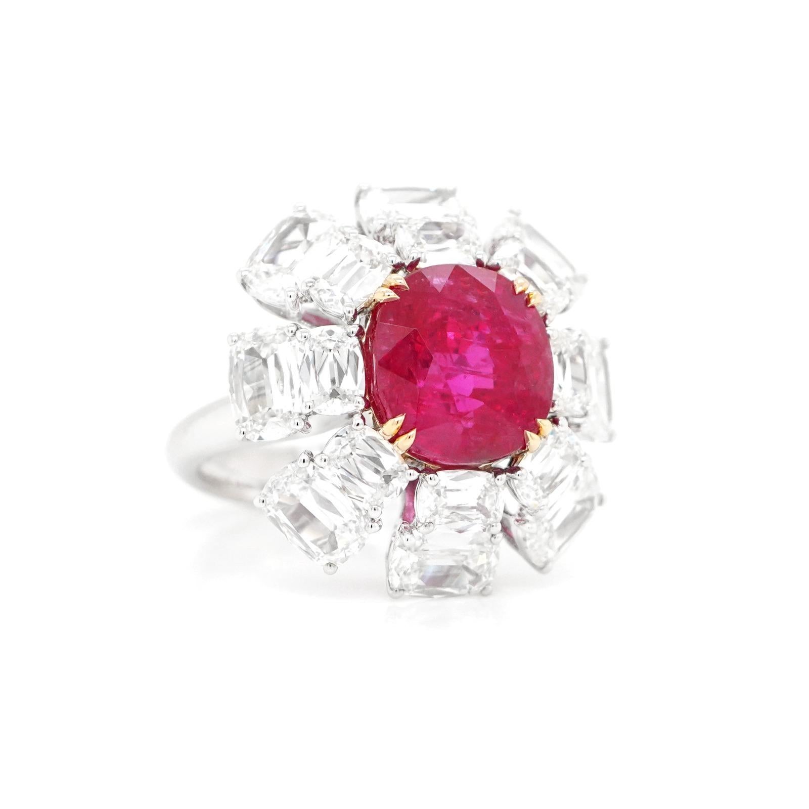 Modern BENJAMIN FINE JEWELRY 9.90 cts Unheated Burmese Ruby with Diamond 18K Ring For Sale