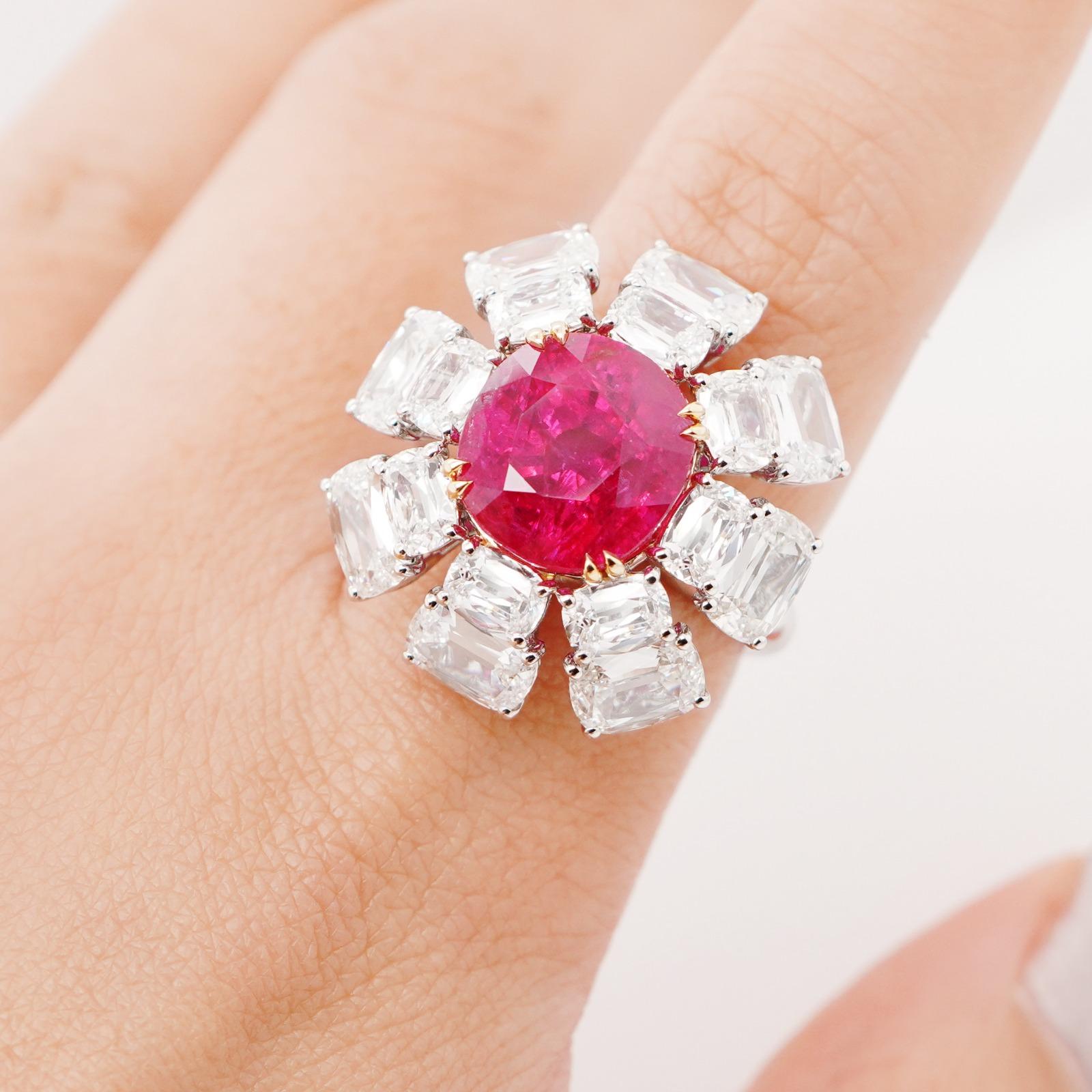 Cushion Cut BENJAMIN FINE JEWELRY 9.90 cts Unheated Burmese Ruby with Diamond 18K Ring For Sale