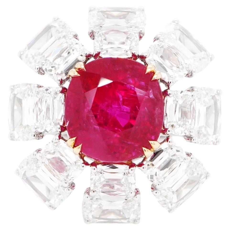 BENJAMIN FINE JEWELRY 9.90 cts Unheated Burmese Ruby with Diamond 18K Ring For Sale