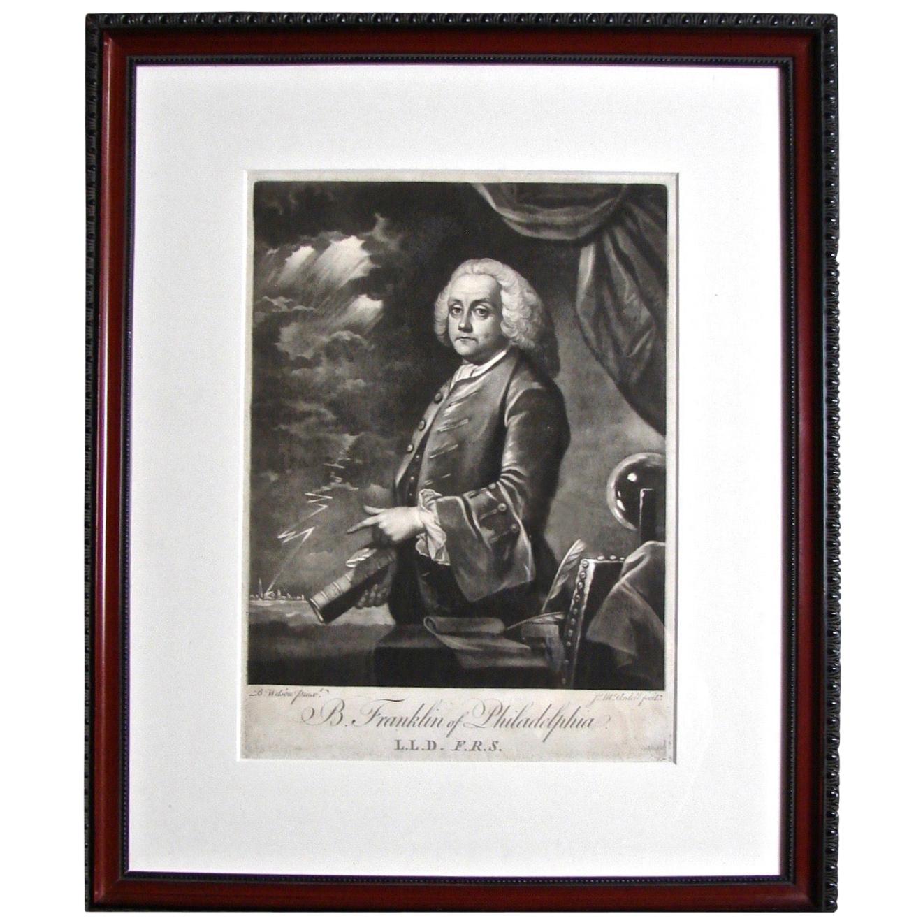 18th Century Mezzotint Titled "B. Franklin of Philadelphia"