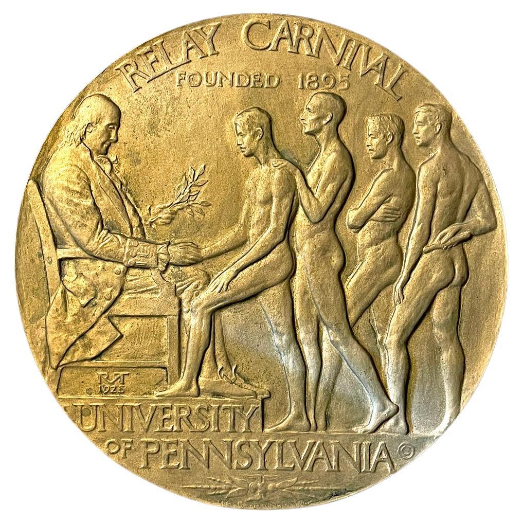 "Benjamin Franklin & Nude Athletes", 1925 Bronze Relief for Univ of Pennsylvania For Sale