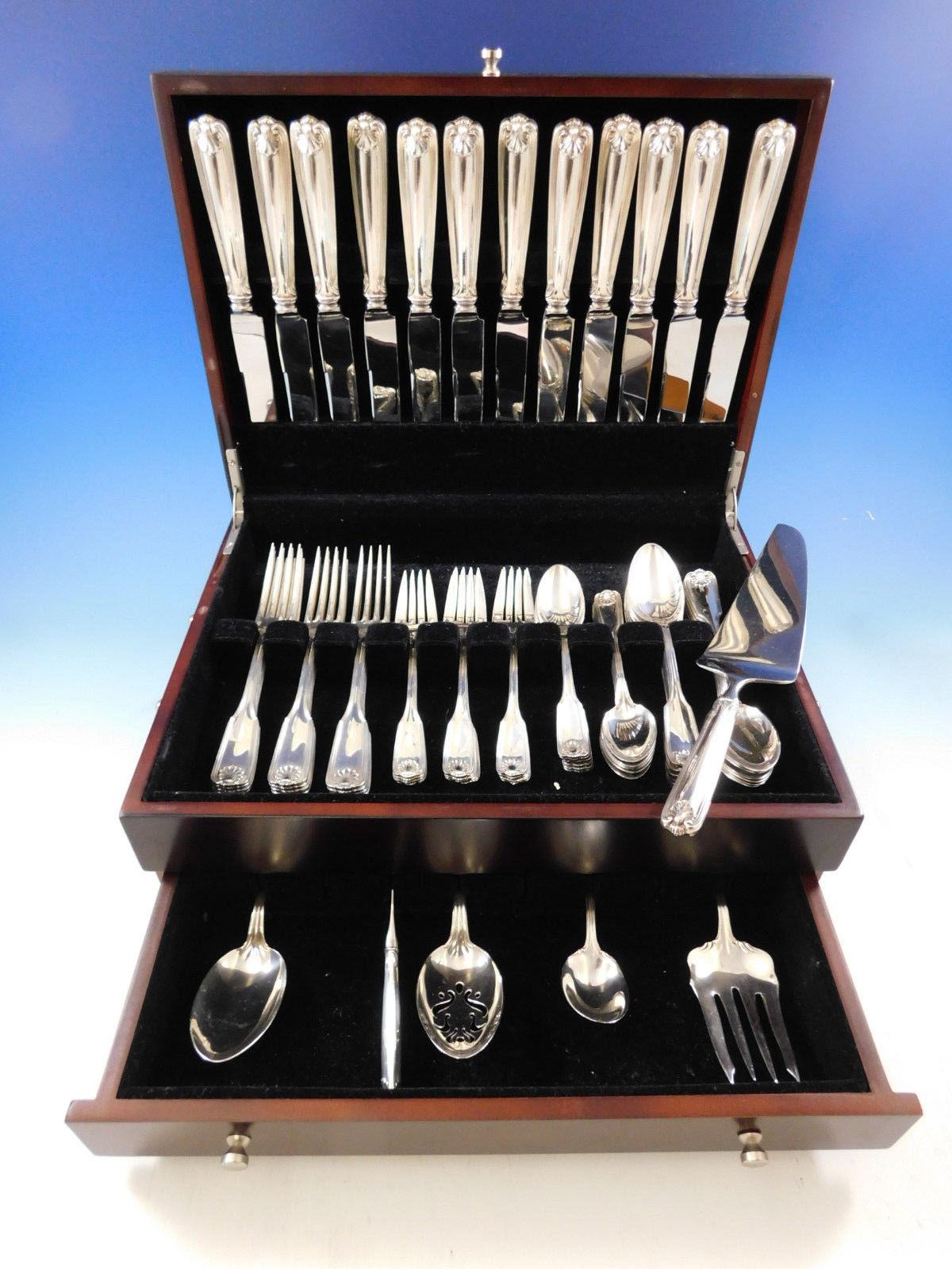 Dinner size Benjamin Franklin by Towle sterling silver flatware set, 66 pieces. This set includes:

12 dinner size knives, 9 3/4