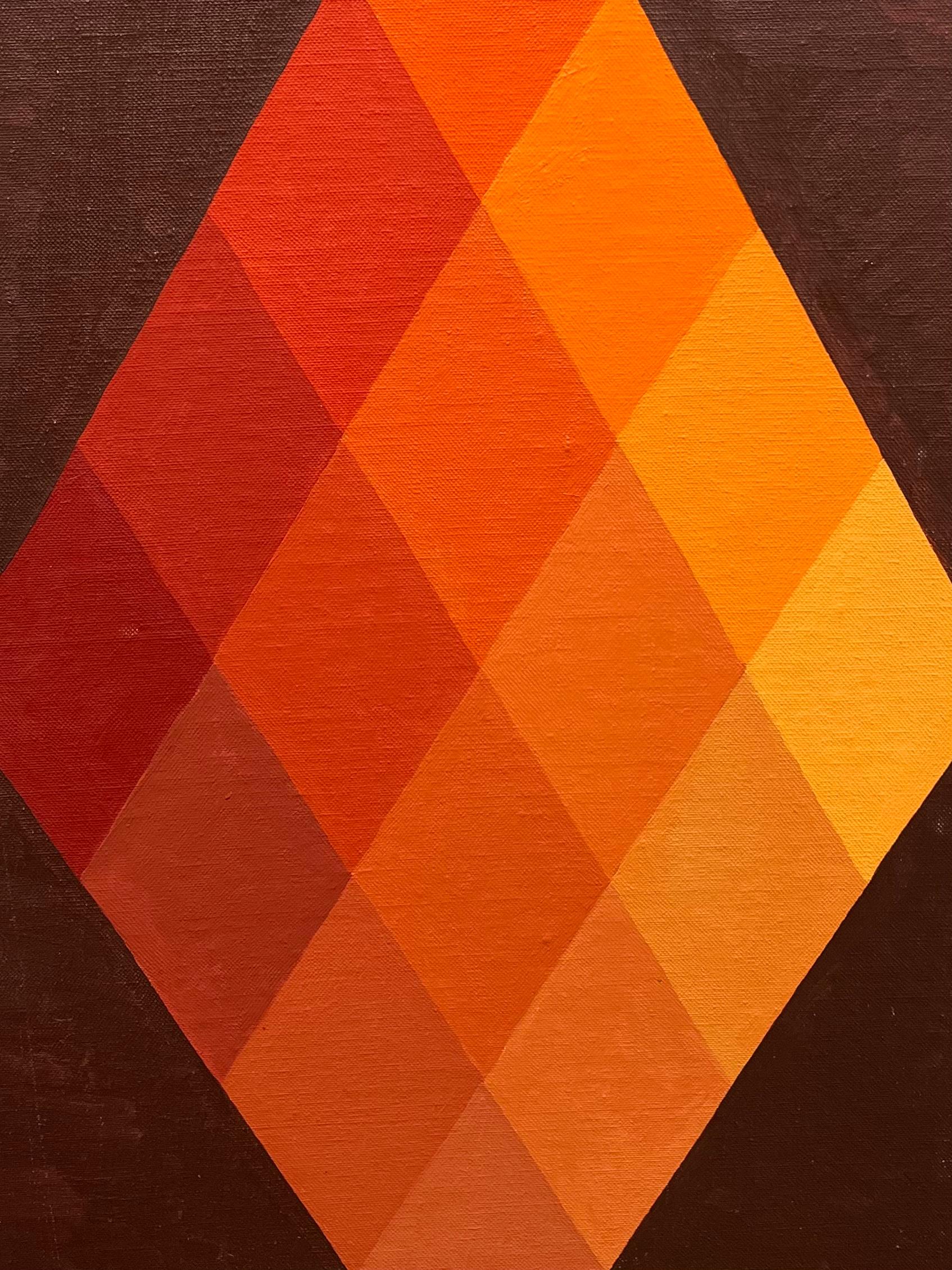 1968 Abstraktes geometrisches Gemälde Sechs Dimensionen von Orange (Geometrische Abstraktion), Painting, von Benjamin Frazier Cunningham